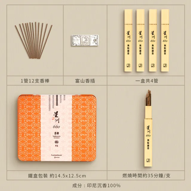 【富山香堂】印尼沉無粘香_星洲660無粘香棒48支鐵盒裝(無添加粘粉 香氣十足 沉香 印尼)