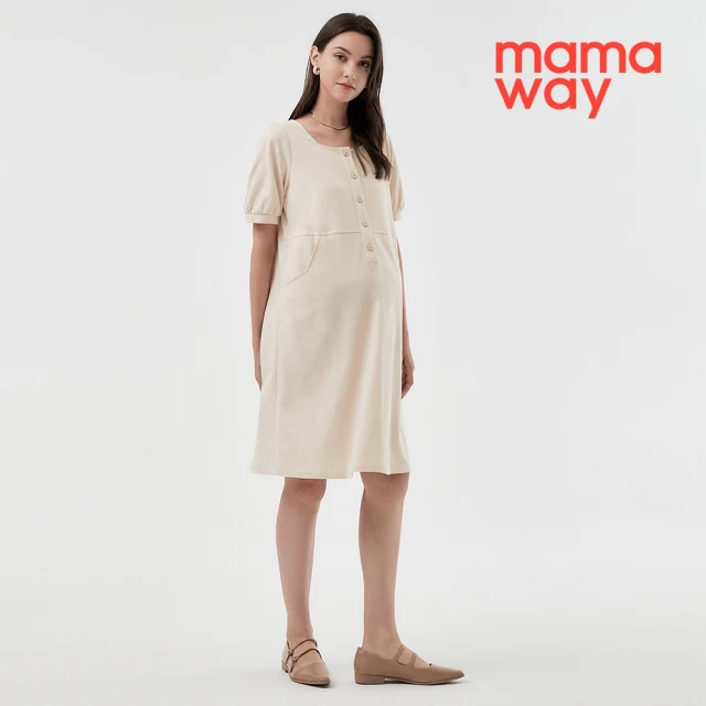 【mamaway 媽媽餵】優雅方領剪接孕哺洋裝