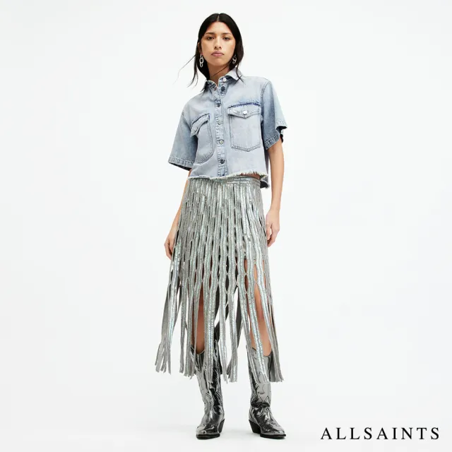 【ALLSAINTS】TOVE 短版寬鬆牛仔短袖襯衫 W114PA(寬鬆版型)