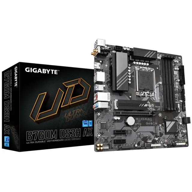 【GIGABYTE 技嘉】組合套餐(技嘉 B760M DS3H AX+美光DDR5 4800 16G+金士頓 NV2-1TB SSD)