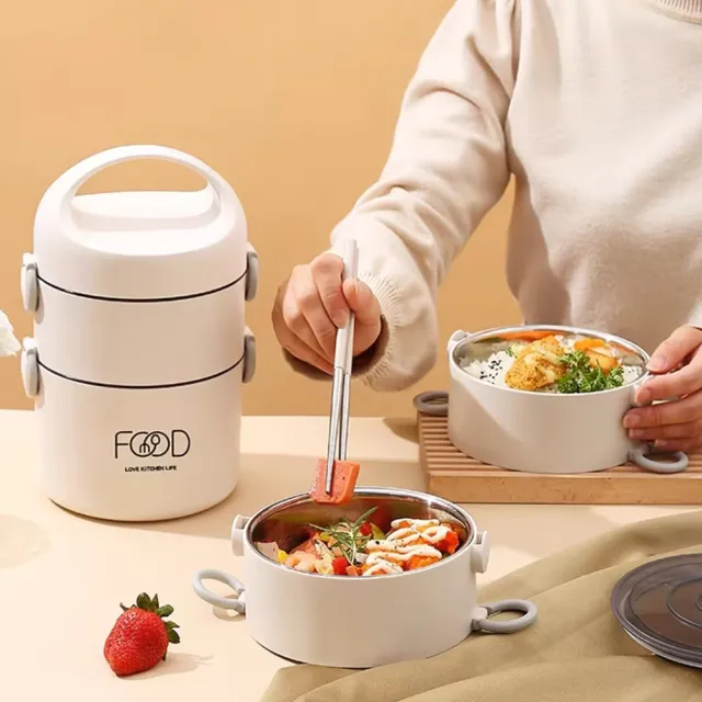【SUNORO】304不鏽鋼保溫便當盒 1800ML雙層分隔飯盒 防燙防漏午餐盒 上班族學生餐盒 可微波餐盒 手提便當碗