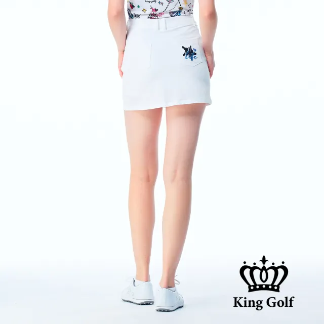 【KING GOLF】實體同步款-女款立體熱氣球刺繡素面修身A LINE短裙/高爾夫球裙(白色)