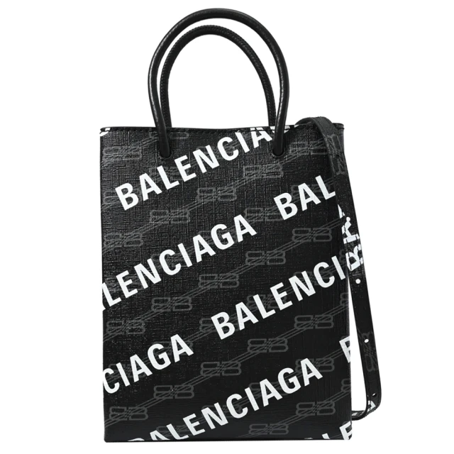 【Balenciaga 巴黎世家】新版經典滿版LOGO印花紙袋造型手提袋兩用包(黑)