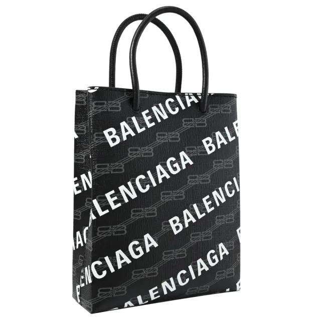 【Balenciaga 巴黎世家】新版經典滿版LOGO印花紙袋造型手提袋兩用包(黑)