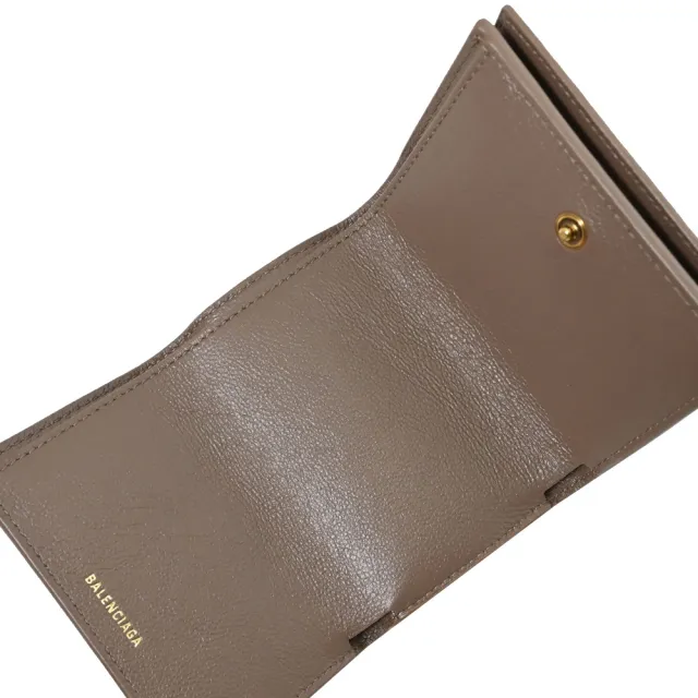 【Balenciaga 巴黎世家】新版經典LOGO雙B印花雙面三折零錢小短夾(淺棕)