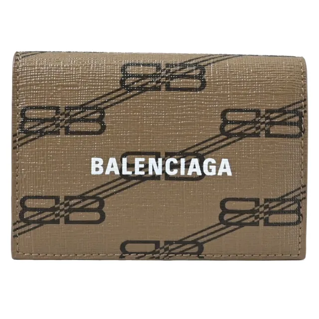 【Balenciaga 巴黎世家】新版經典LOGO雙B印花雙面三折零錢小短夾(淺棕)