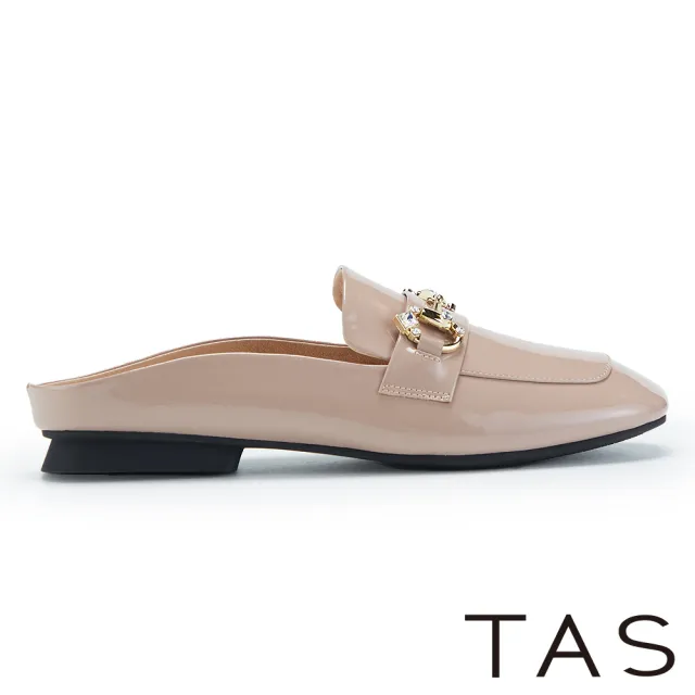 【TAS】鏡面漆皮馬銜釦平底穆勒鞋(粉紅)