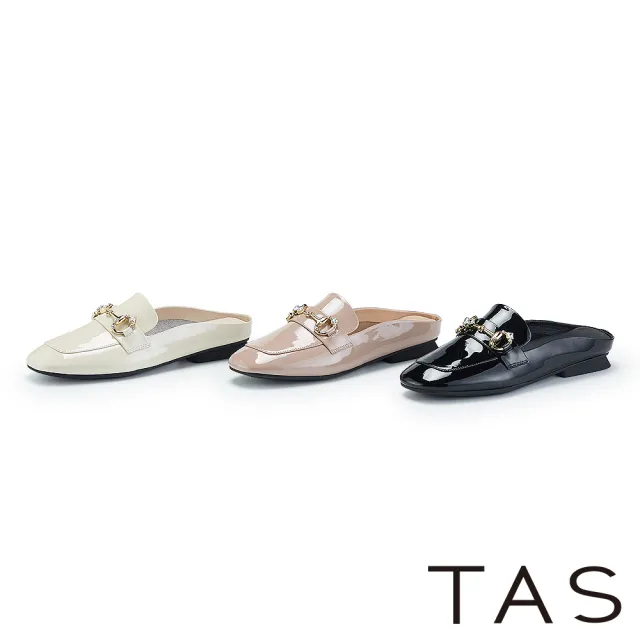 【TAS】鏡面漆皮馬銜釦平底穆勒鞋(粉紅)