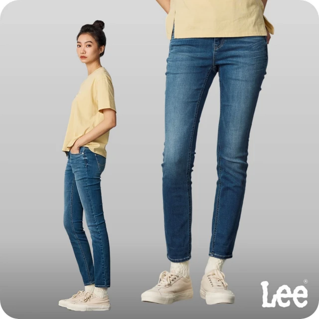 Lee 女裝 牛仔褲 / 418 涼感 中腰合身窄管 中深藍洗水(LB417044657)