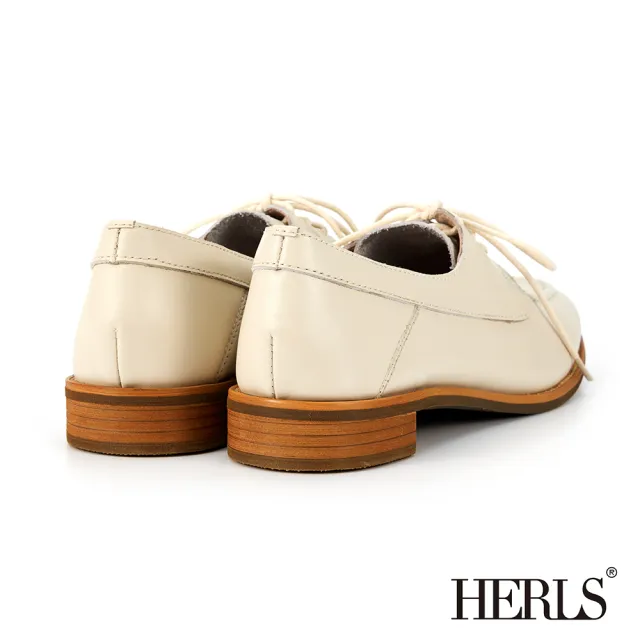 【HERLS】牛津鞋-全真皮立體抓褶車線德比牛津鞋(灰白色)