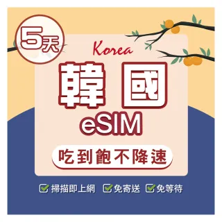 【環亞電訊】eSIM韓國5天吃到飽不降速附贈門號(eSIM 24H自動發貨 韓國門號 虛擬卡 韓國網卡 環亞電訊)