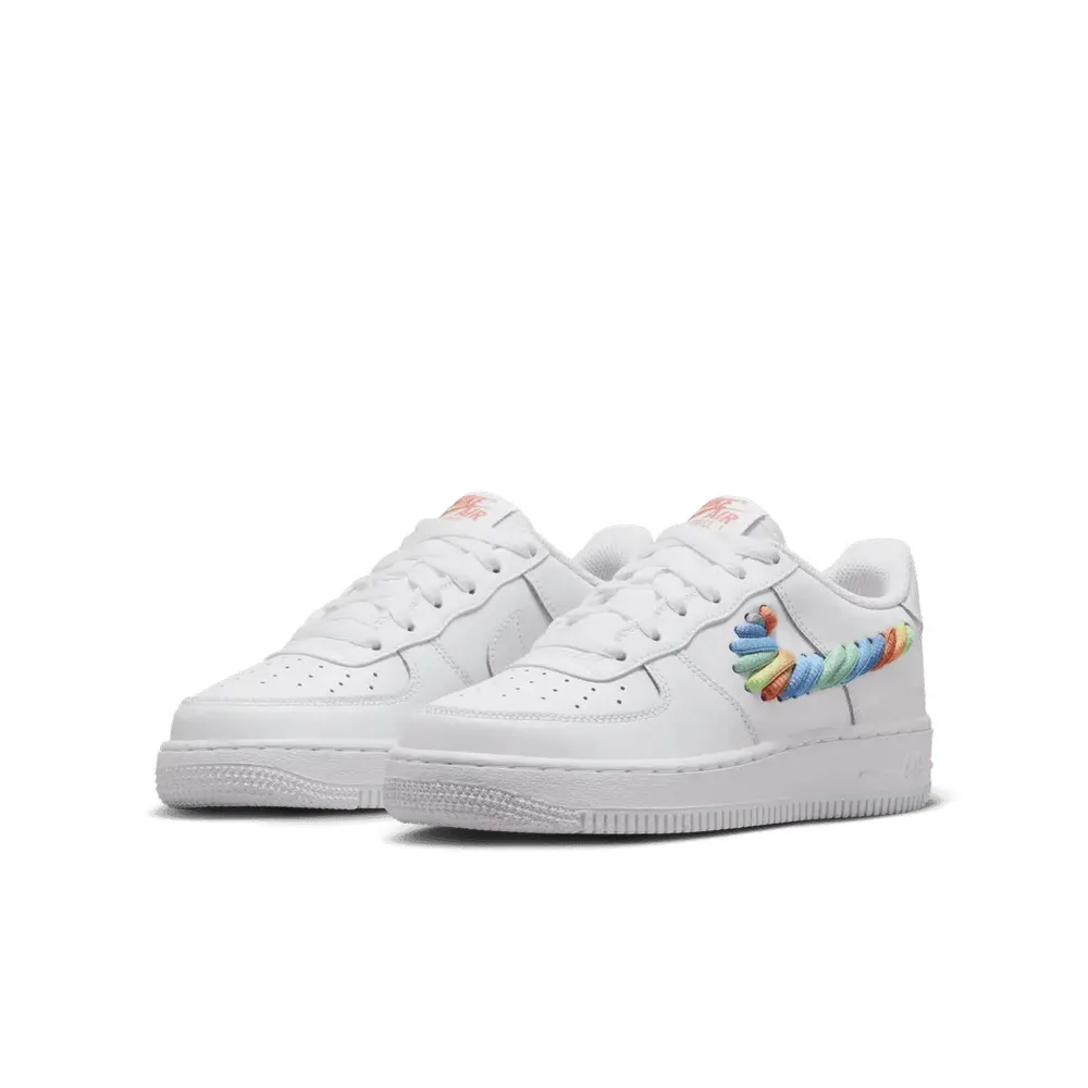 【NIKE 耐吉】運動鞋 休閒鞋 女鞋 大童 男 AIR FORCE 1 LV8 1 GS Rainbow Swoosh 白 彩虹編織(FQ4948100)