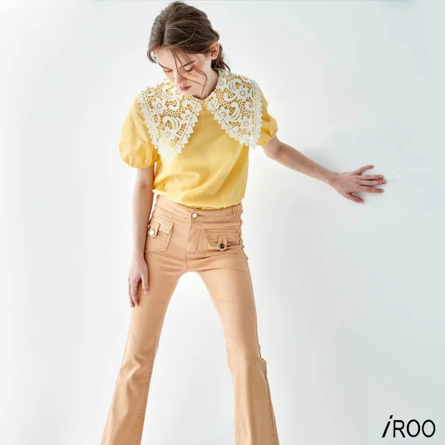 【iROO】焦糖色喇叭牛仔褲