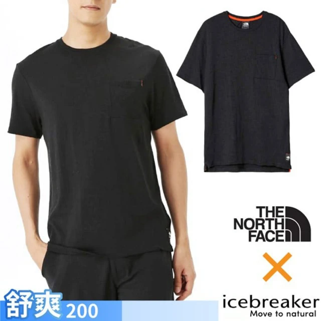 Icebreaker 男 100%美麗諾羊毛 圓領短袖上衣_口袋_The North Face聯名款(IB0A56VV-001 黑)