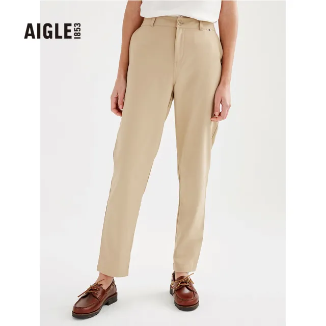 【AIGLE】女防潑休閒長褲AG-3P230A150 卡其(女長褲 防潑水長褲 休閒長褲)