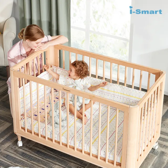 【i-smart】原生初紋櫸木嬰兒床+杜邦防蹣透氣墊+寢具七件組(豪華三件組)