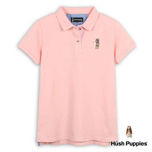 Hush Puppies 女裝 POLO衫 趣味英文字印花度假衝浪狗寬版POLO衫(粉橘 / 43201101)