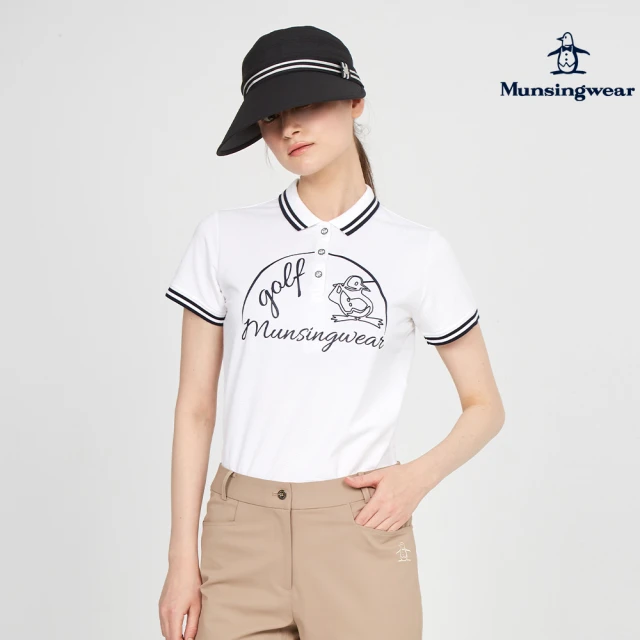 Munsingwear 企鵝牌 女款白色日本製企鵝揮桿印花吸濕速乾短袖POLO衫 MLTT2A01