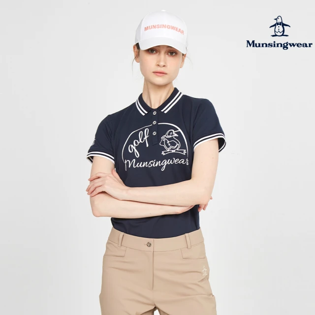 Munsingwear 企鵝牌 女款藏青色日本製企鵝揮桿印花吸濕速乾短袖POLO衫 MLTT2A01