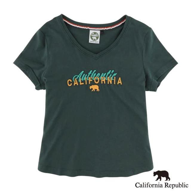 California Republic CALIFORNIA疊加撞色刺繡V領純棉TEE(女版)