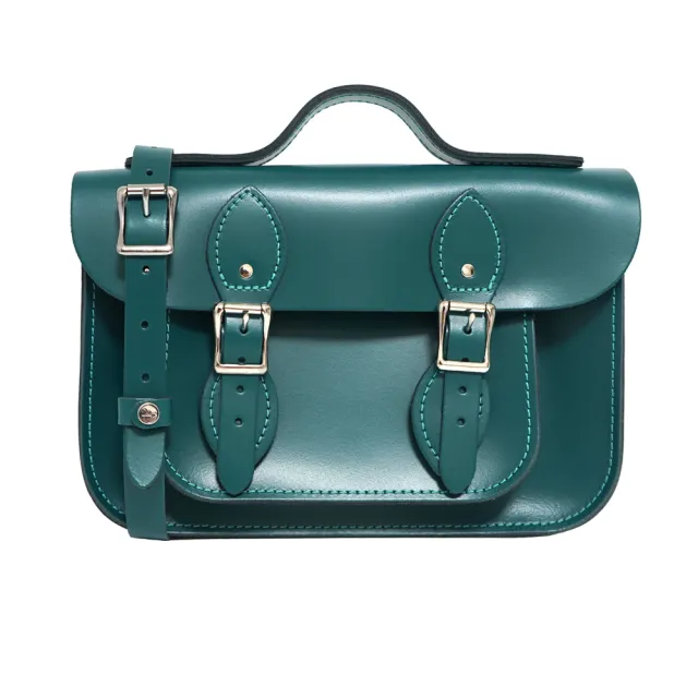 【The Leather Satchel Co.】11吋 英國手工牛皮劍橋包 手提包 肩背包 斜背包 側肩包 兩用包(果墨綠)