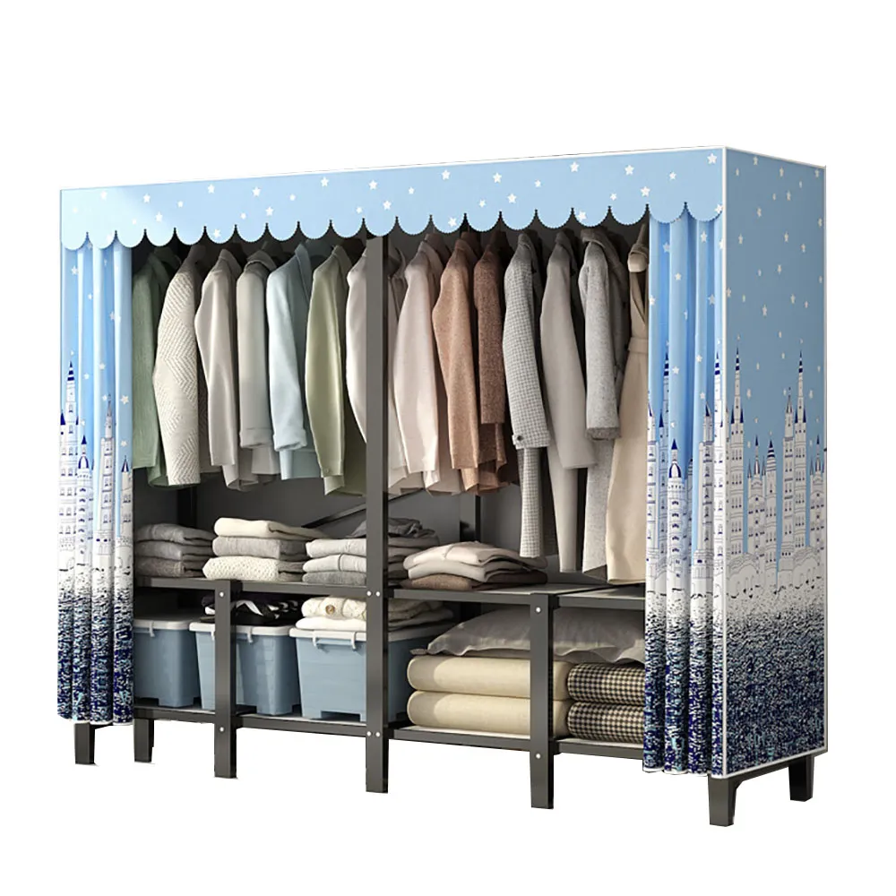 【好脈】簡安裝加厚折疊布衣櫃 收納櫃(加粗加固全鋼架收納掛衣櫃 衣櫥2.2米長)