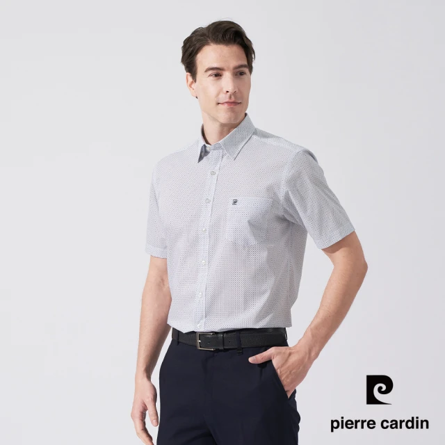 pierre cardin 皮爾卡登 商務休閒 男款 點點短袖襯衫-水藍色(5247163-35)