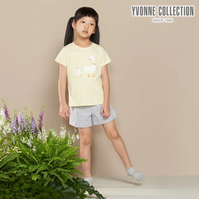 【YVONNE 以旺傢飾】出清品 童裝｜親子鵝網印短袖上衣(鵝絨黃)