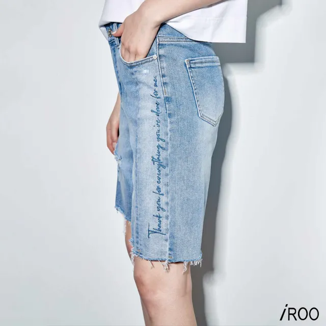 【iROO】刺繡牛仔五分褲