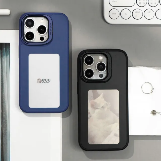 Reinkstone】iPhone 15 Pro 無插電百變電子墨水手機殼支架款藍色(手機