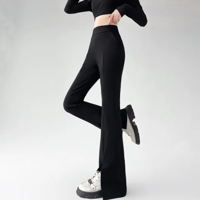 【巴黎精品】現貨+預購 休閒褲寬管長褲(顯瘦高腰開叉喇叭女褲子v1bb44)