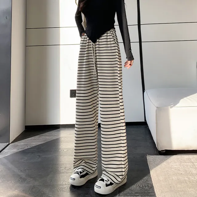 【巴黎精品】現貨+預購 休閒褲寬管長褲(米妮條紋高腰休閒女褲子3色v1bb45)