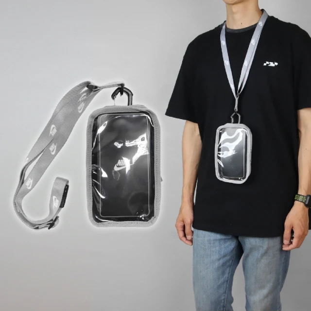 NIKE 耐吉 手機斜背包 Club Phone Crossbody Bag 灰 白 可觸控 防撕裂 斜背包 手機包(N100909600-7OS)