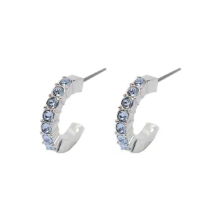 【SWAROVSKI 施華洛世奇】Mini Hoop 璀璨水晶穿孔半圓型藍色耳環
