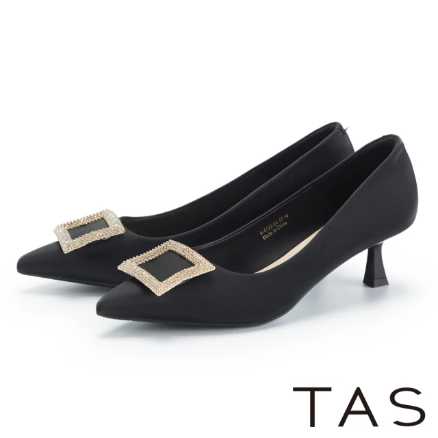 TAS 金屬鏈子繞踝繫帶羊皮尖頭高跟鞋(黑色)好評推薦