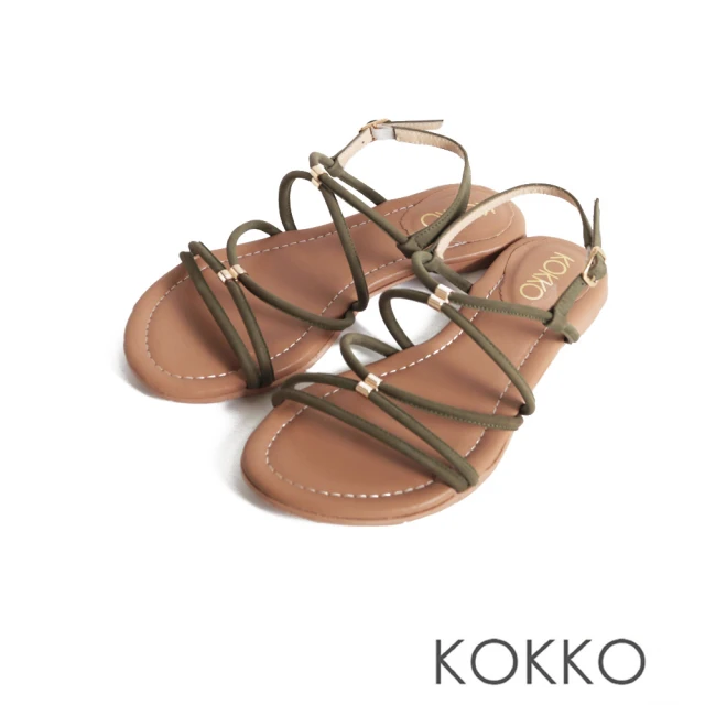 KOKKO 集團KOKKO 集團 率性舒適細條羅馬平底涼鞋(墨綠色)