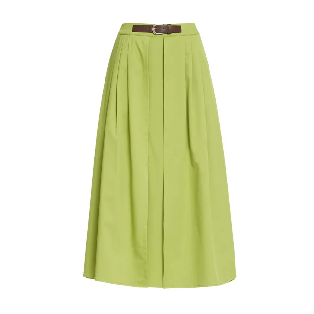 【OUWEY 歐薇】腰釦造型雙合摺長裙(綠色；S-L；3242392203)