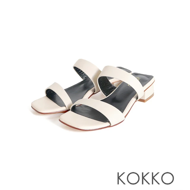 【KOKKO 集團】極簡時尚雙帶柔軟綿羊皮方頭涼拖鞋(白色)