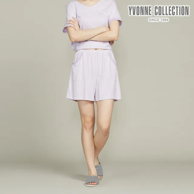 【YVONNE 以旺傢飾】出清品 竹纖維口袋跳色條紋短褲(薰衣草紫)