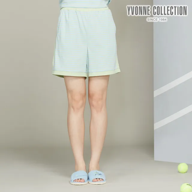 【YVONNE 以旺傢飾】出清品 條紋拼接短褲(天空藍)