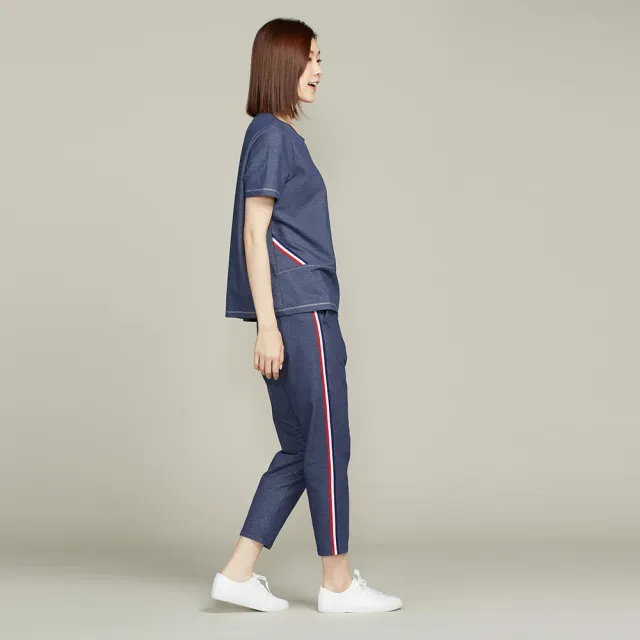 【YVONNE 以旺傢飾】出清品 鋅纖維仿牛仔彈性短袖上衣(丈青)