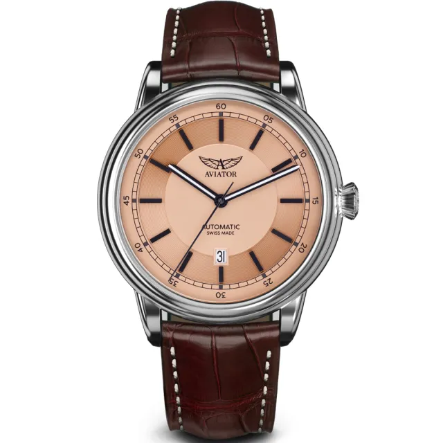 【AVIATOR 飛行員】DOUGLAS DAKOTA 復古飛行 機械錶 男錶 手錶 鮭魚色面(V.3.32.0.244.4)