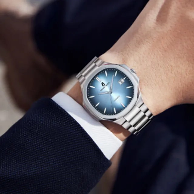 【E.BOREL 依波路】復古系列 縱橫四海 圓弧八角形機械錶-漸層藍42.5mm(N0404G0L-MS6S 防水30米)