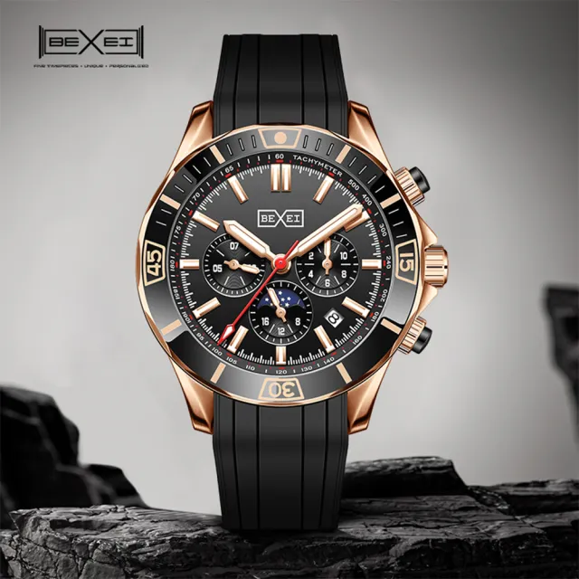 【BEXEI】9213 黑金庫克系列 熊貓款 鏤空 日期顯示 動力儲存 全自動機械錶 手錶