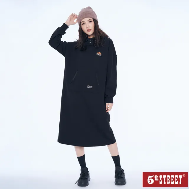 【5th STREET】女裝休閒連帽衛衣長洋裝 共2色