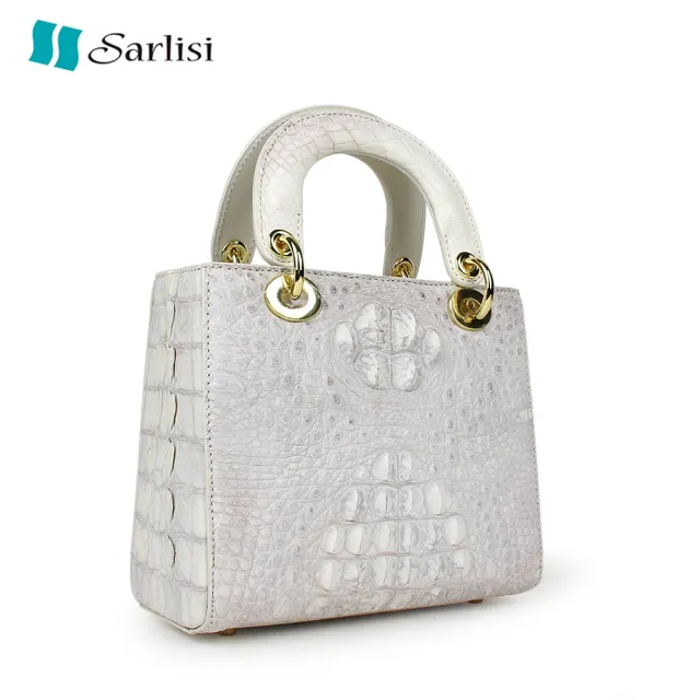【Sarlisi】泰國進口正品真皮鏈帶包鱷魚皮女包新款斜背小香風戴妃包手提包(真皮包包 白色)