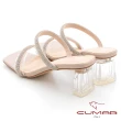 【CUMAR】粗鑽條兩條式高跟涼鞋(粉紅色)