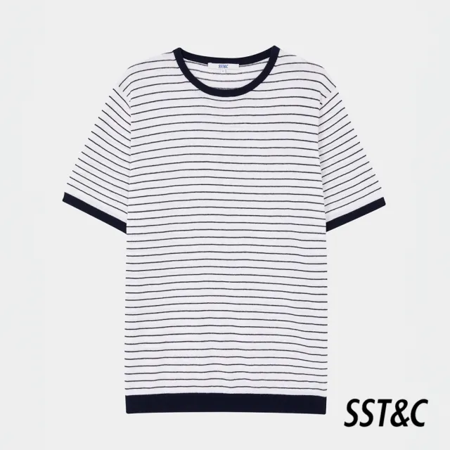【SST&C 新品９折】白底橫條紋棉麻短袖針織衫1112403002