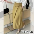 【UniStyle】設計感半身裙 韓版不規則褶皺收腰A字裙 女 WT5596(姜黃)