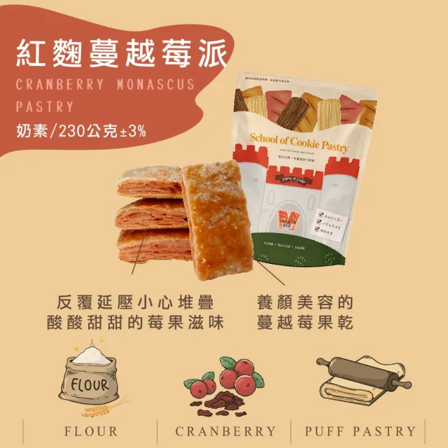 【台灣優格餅乾學院】餅乾零食-酥脆千層派系列(楓糖派/葡萄派/紅麴蔓越莓派/夾鏈袋)